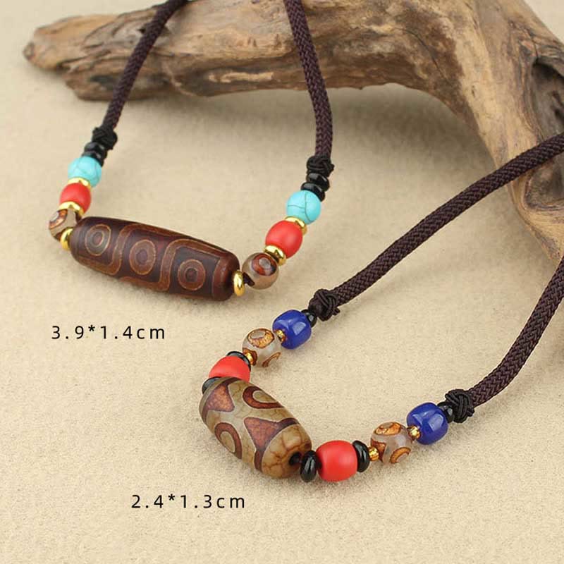 Tibetan Nine-Eye Dzi Bead Three-eyed Dzi Bead Protection String Necklaces Pendant
