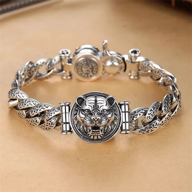 Tiger Tang Dynasty Flower Design Engraved Luck Energy Bracelet