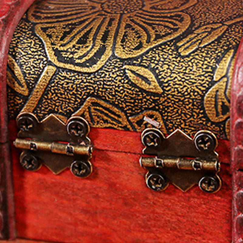Retro Small Wood Jewelry Box Lotus Golden Grape Copper Coin Daffodil Grass Flower Jewelry Storage Box