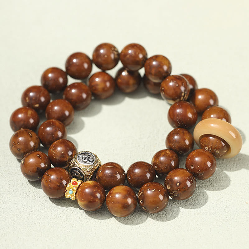 Tibetan Style Double Wrap Bracelet with Turquoise, Copper and Natural Purple Gold Rat Bodhi Seeds
