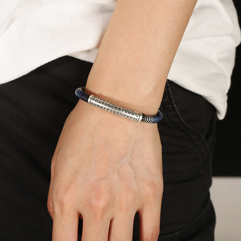 999 Sterling Silver Heart Sutra Calm Handmade Braided Bracelet