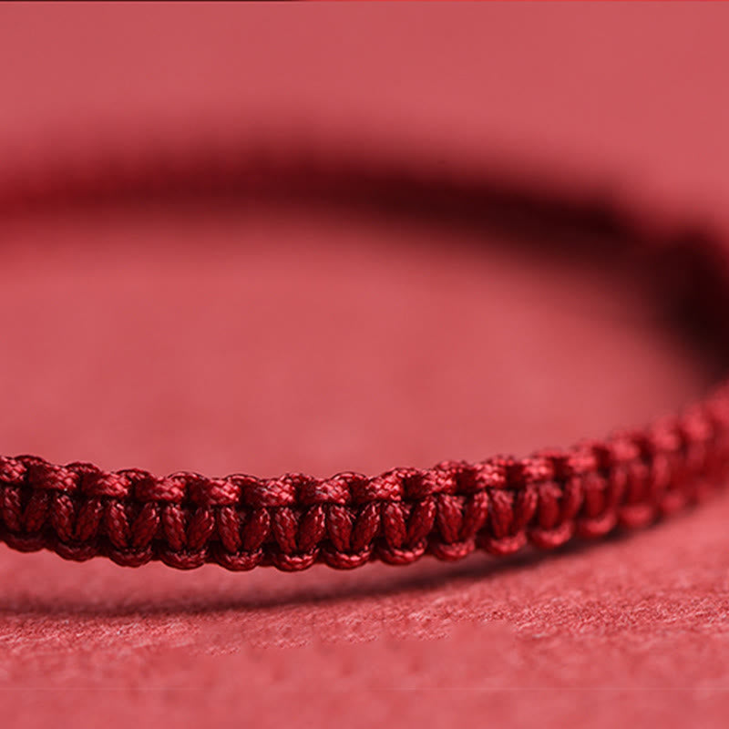 Hand-Woven Red String Cinnabar Clover and Flower Charm Bracelet