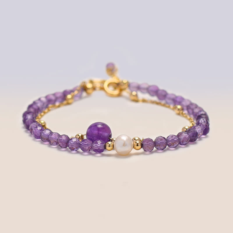 14K Gold Plated Amethyst Crystal Healing Double Layer Chain Bracelet