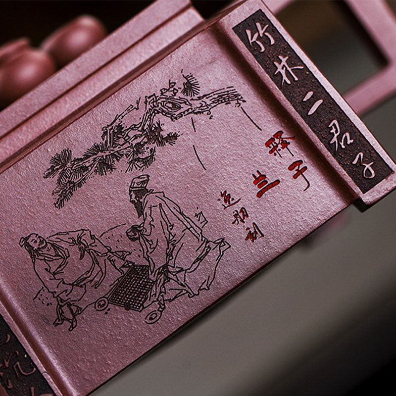 Yixing All Handmade Gomoku Playing Chess Purple Clay Kung Fu Square Teapot 280ml