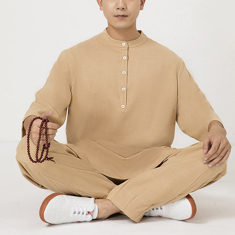 Tactile Cotton Linen Three-Quarter Sleeve Zen Meditation Set
