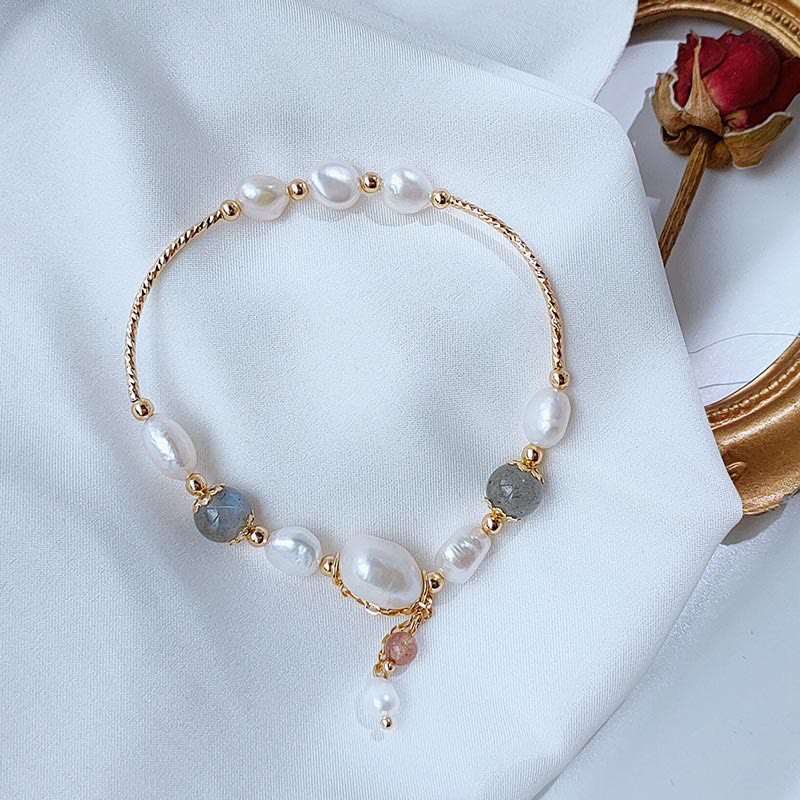 Strawberry Quartz Moonstone & Pearl Beaded Harmony Bracelet