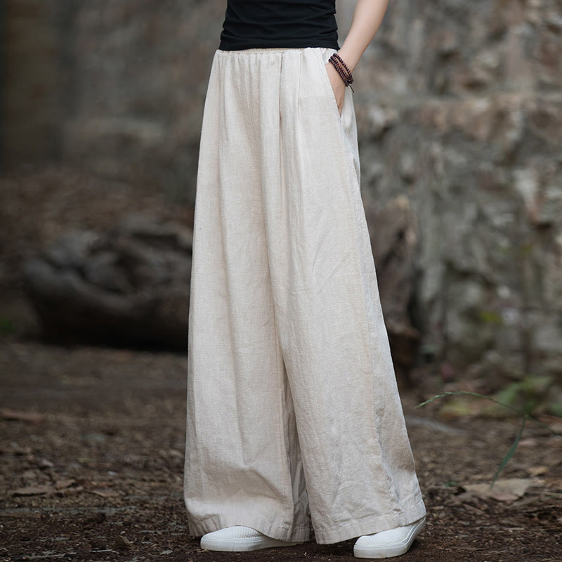 Retro Wide Leg Pants Casual Women's Yoga Pants With Pockets