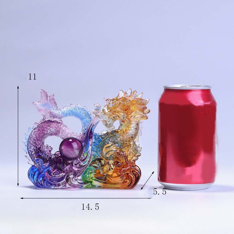 Year of the Dragon Handmade Dragon Playing With Pearl Ingot Liuli Crystal Art Piece Protection Home Office Decoration