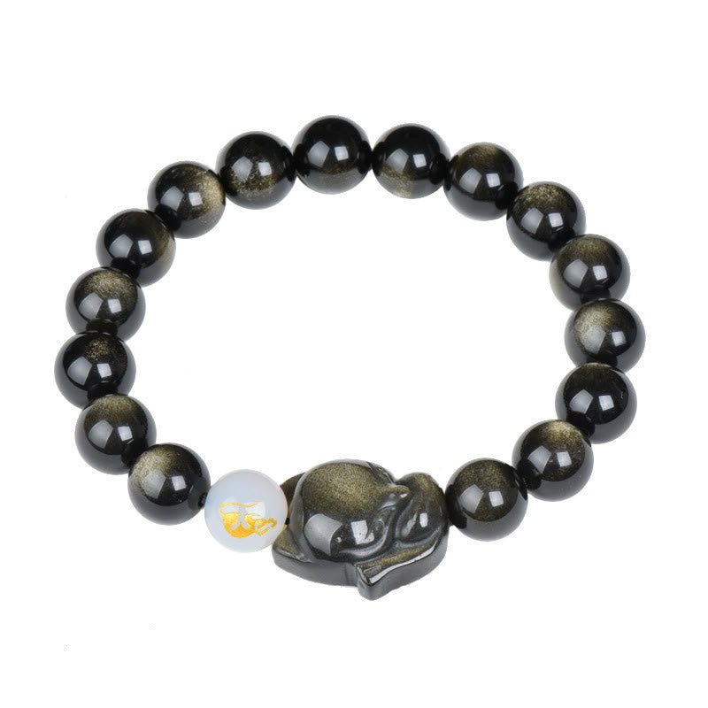 Natural Rainbow Obsidian Gold Sheen Obsidian Silver Sheen Obsidian Fox Healing Bracelet
