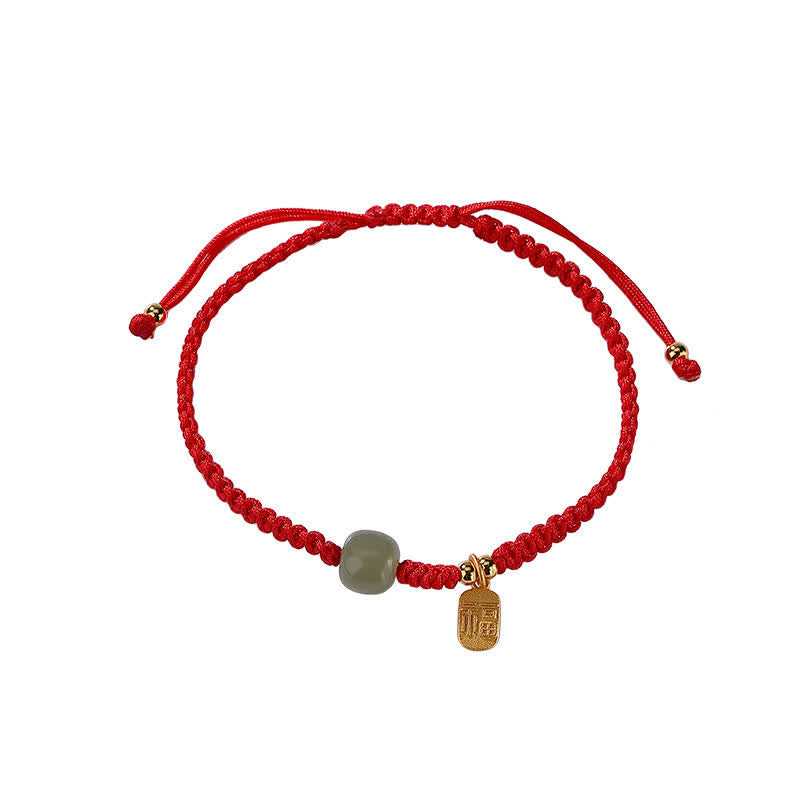 Sterling Silver & Hetian Jade Rabbit Blessing Adjustable Red String Bracelet