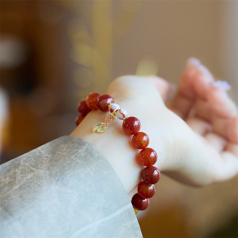Natural Red Agate & Shoushan Stone Dragon Fu Charm Peace Talisman Bracelet