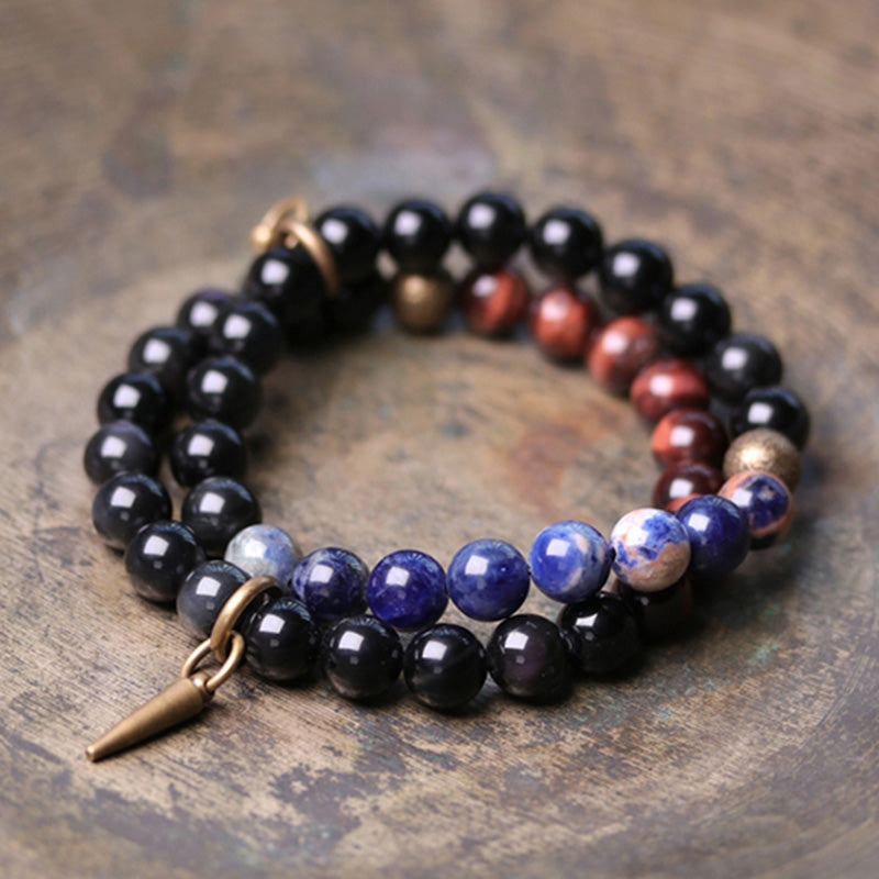 Black Obsidian Sodalite Crystal Copper Strength Couple Bracelet