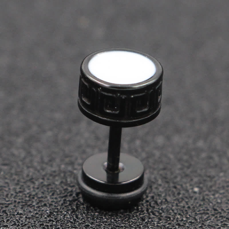 Cool Men Titanium Steel Balance Round Stud Earrings