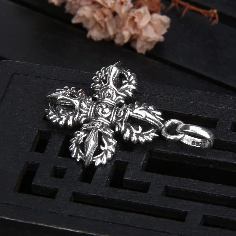 925 Sterling Silver Double Dorje Vajra Spiritual Strength Necklace Pendant