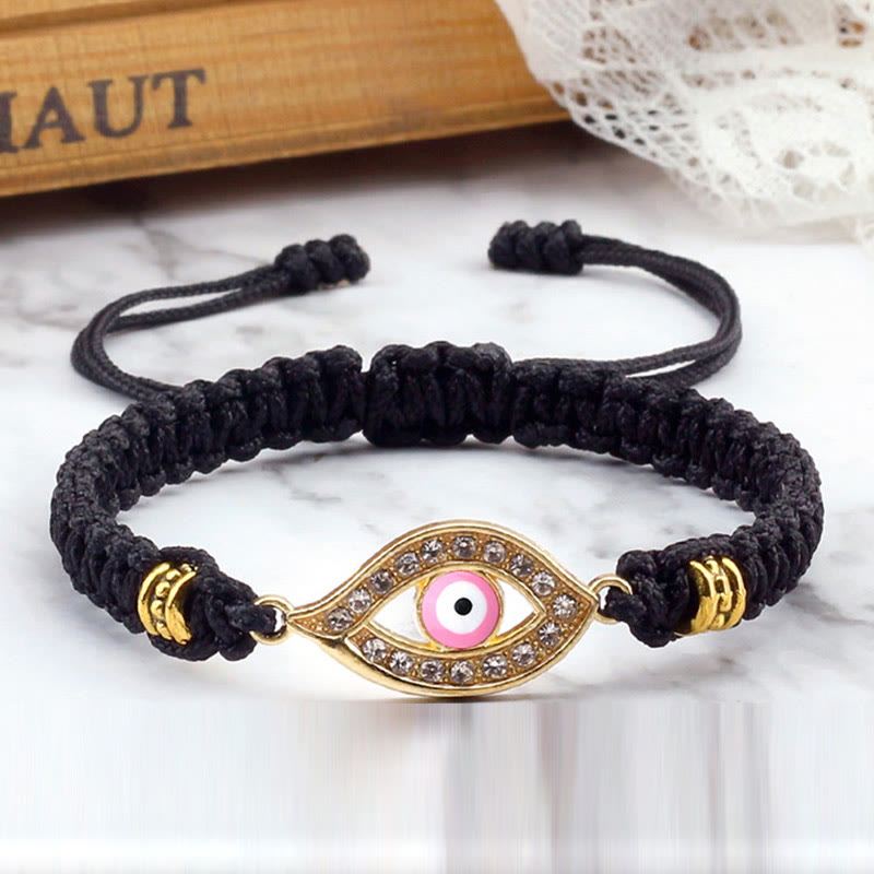 Handmade Evil Eye Red String Braided Bracelet with Gold or Silver Border