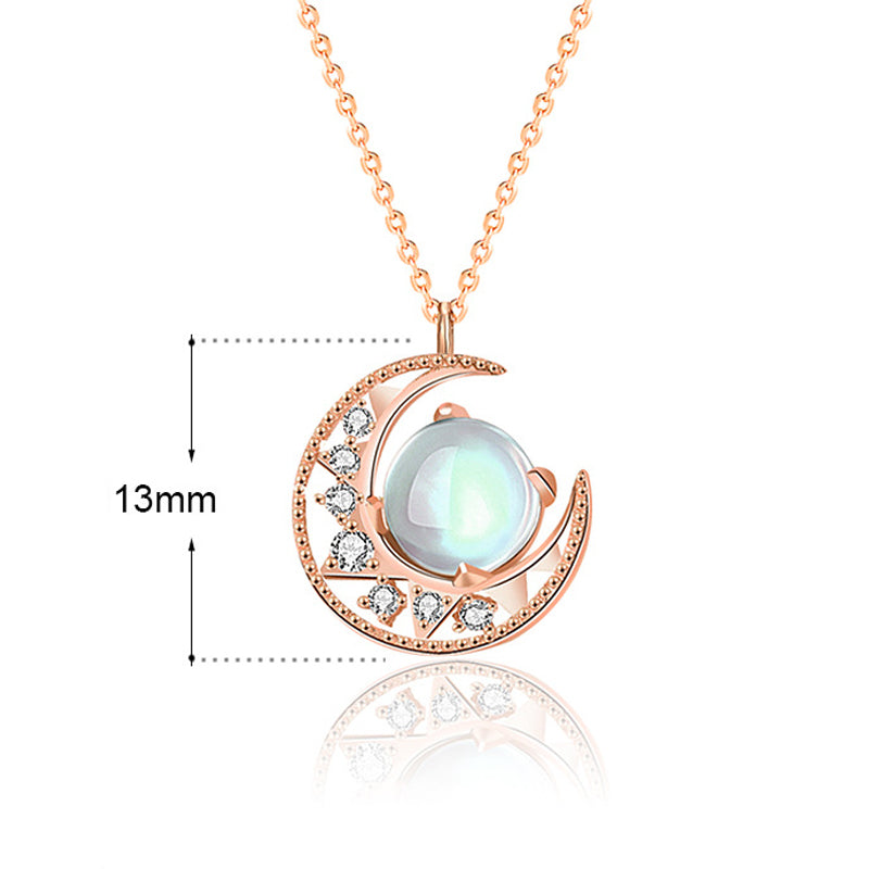 925 Sterling Silver Moonstone Moon Pattern Love Necklace Pendant