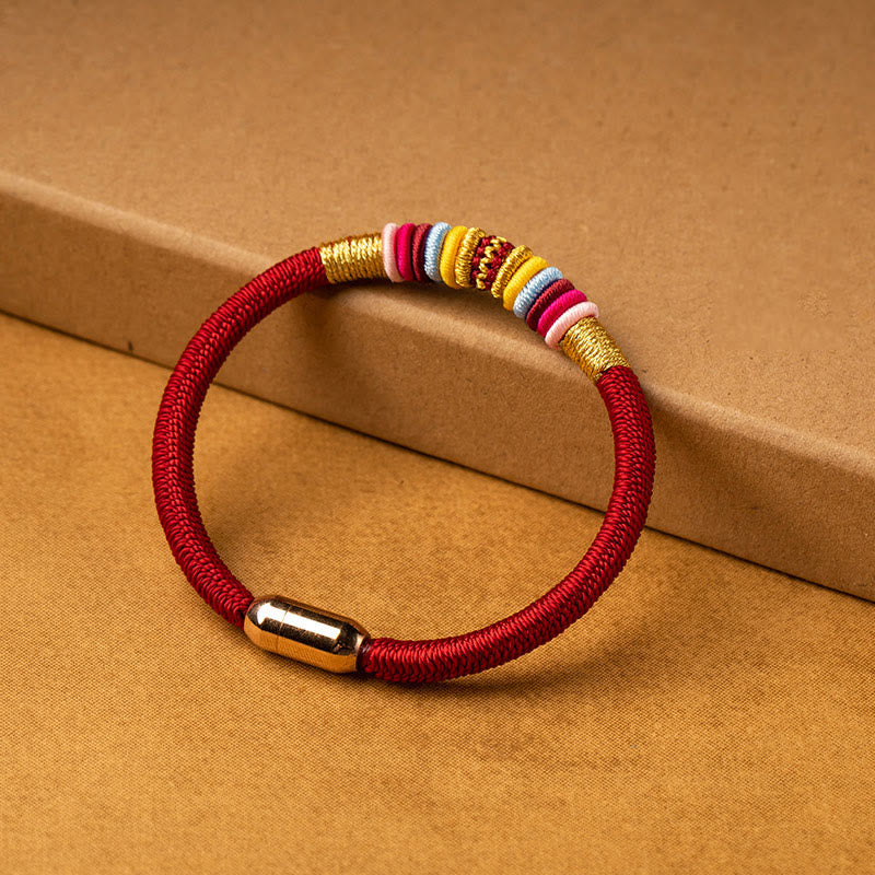 Hand-Braided Tibetan Vajra Knot Red String Bracelet with Magnetic Buckle