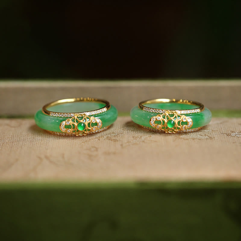 18K Gold Plated Natural Green Chalcedony & Sterling Silver Copper Strength Ring