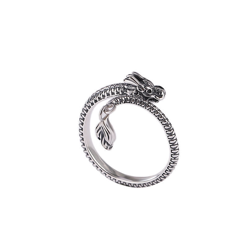 Vintage Sterling Silver Adjustable Dragon Motif Statement Ring