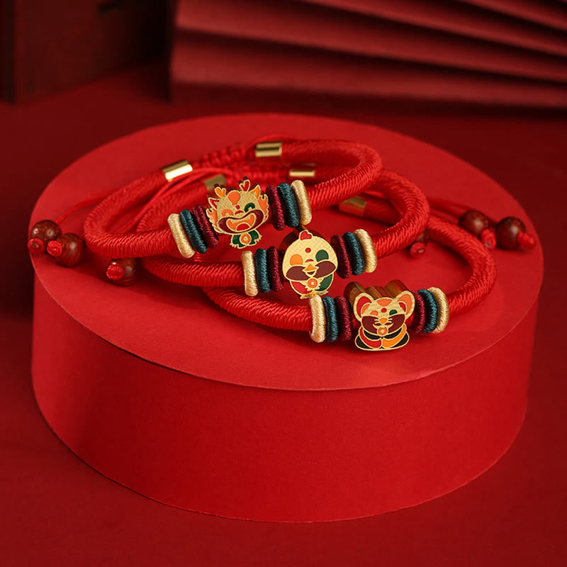 Handmade 925 Sterling Silver Year of the Dragon Cute Chinese Zodiac Luck Braided Red Bracelet