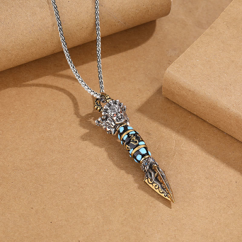 Tibet Om Mani Padme Hum Dzi Bead Dorje Vajra Pattern Wealth Rotatable Necklace Pendant