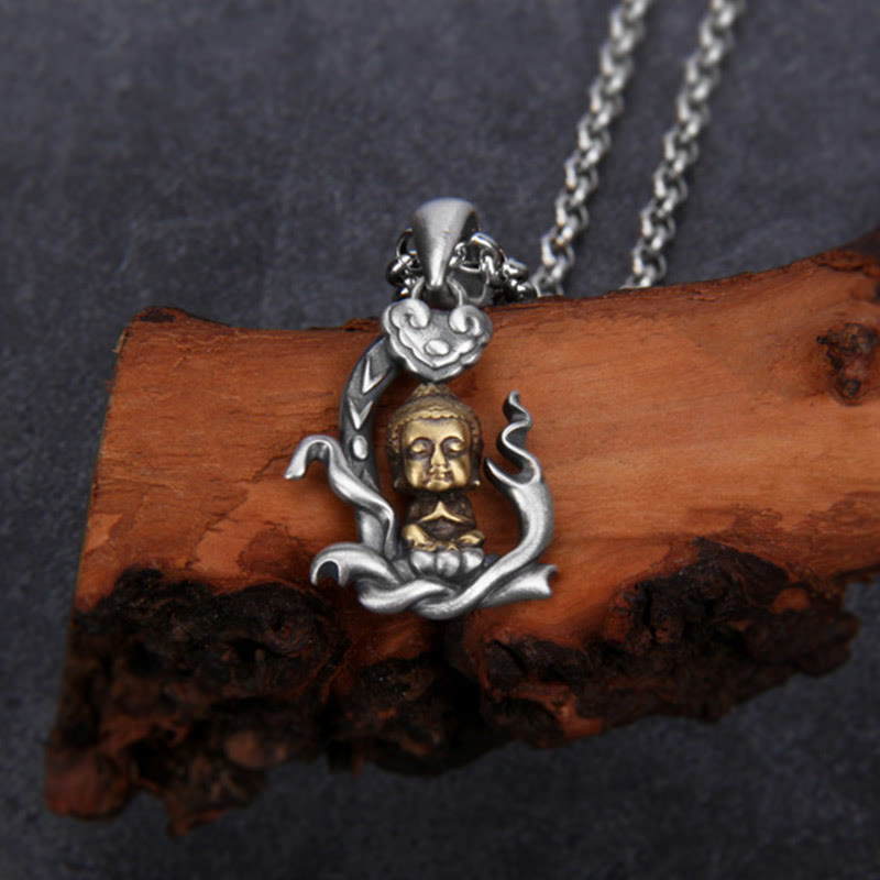 925 Sterling Silver Zen Buddha Ruyi Handle Compassion Necklace Pendant