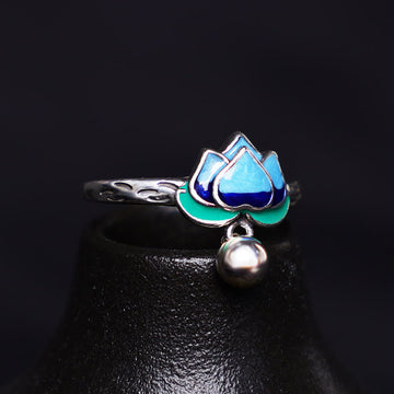 Engraved Copper Lotus Flower Pattern Adjustable Band Ring