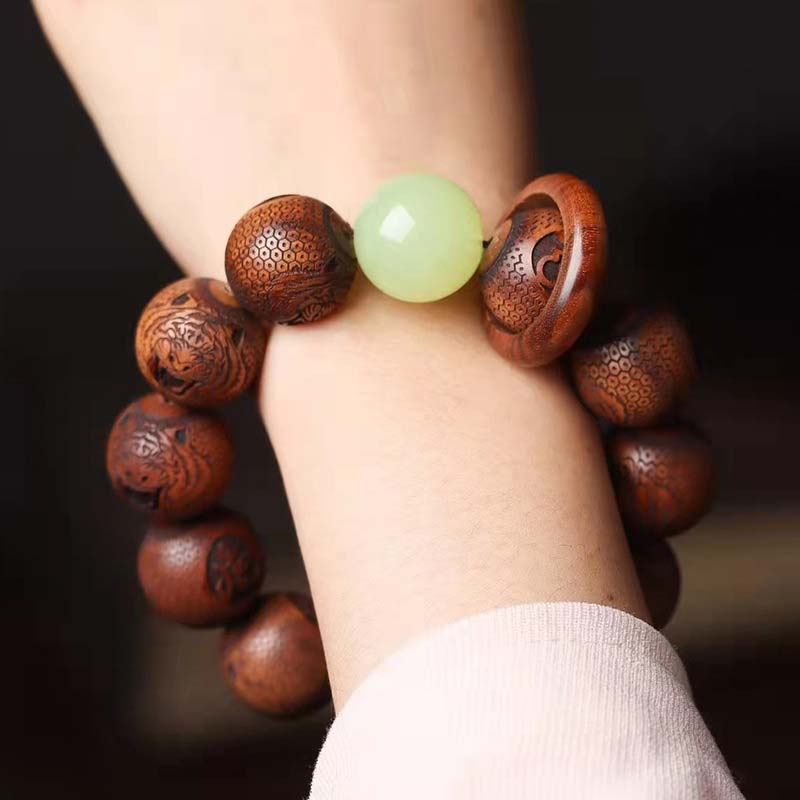 Tibetan Rosewood Engraved Tiger Bead Bracelet for Men