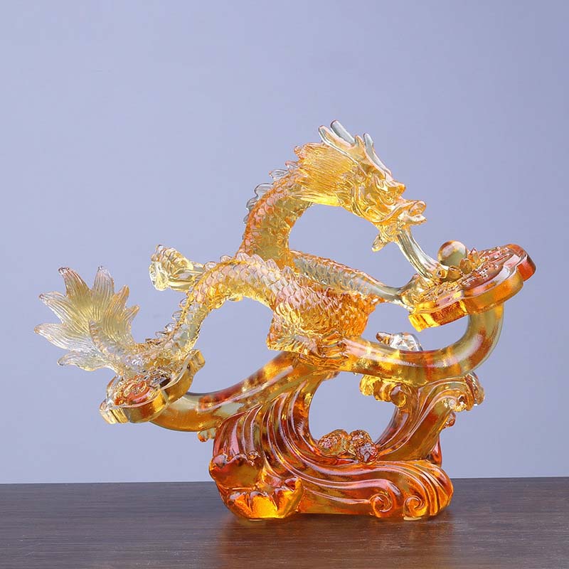 Year of the Dragon Handmade Ruyi Handle Liuli Crystal Art Piece Protection Home Office Decoration
