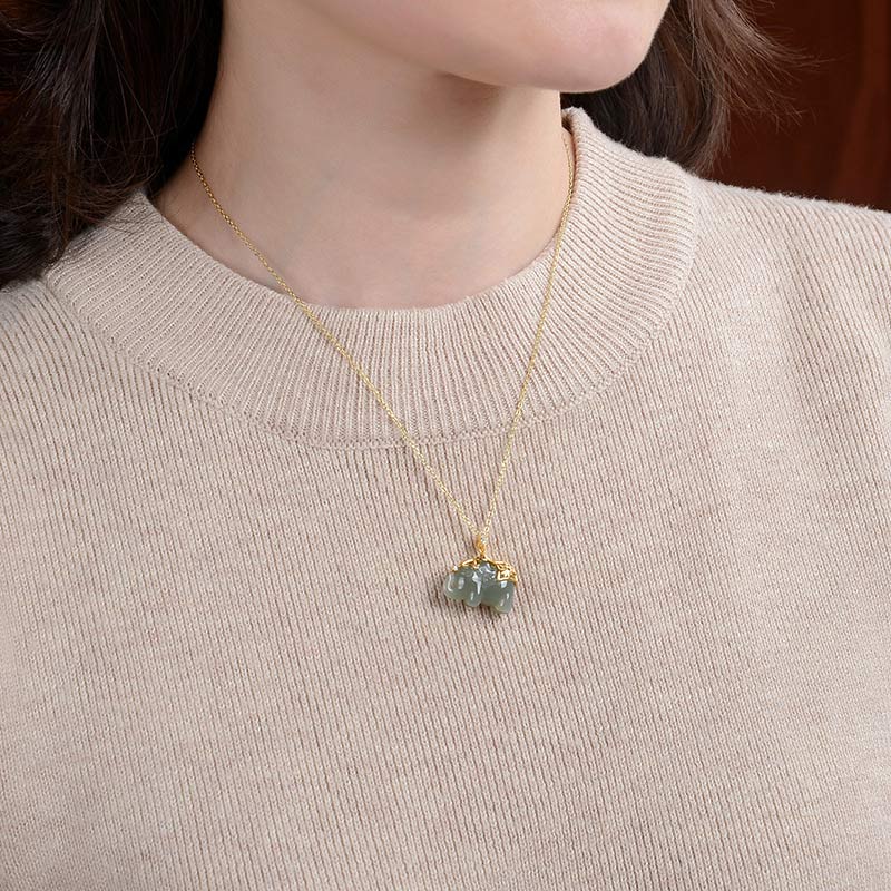 Gold Plated 925 Sterling Silver Jade Elephant Pendant Unisex Necklace