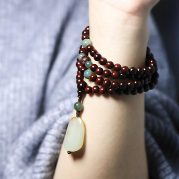 Tibetan Small Leaf Red Sandalwood Jade Mala Meditation Bracelet (Extra 30% Off | USE CODE: FS30)