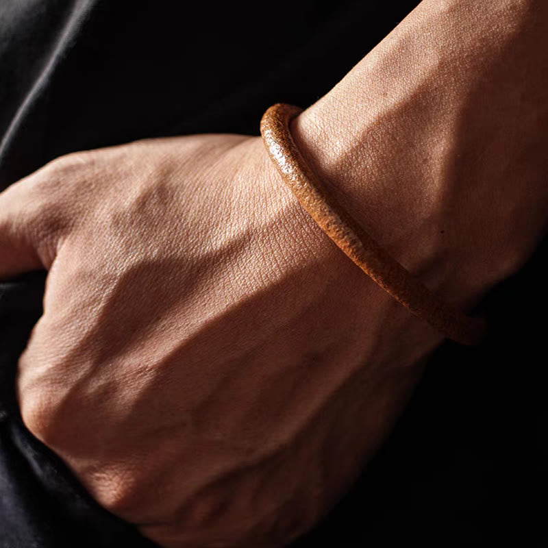 Retro Leather Luck Healing Copper Magnetic Buckle Bracelet
