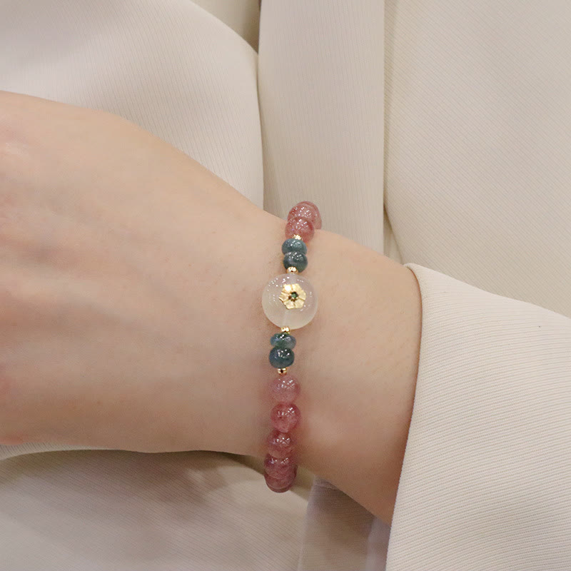 Natural Strawberry Quartz Chalcedony Jade Healing Bracelet