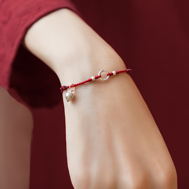 925 Sterling Silver Ping An Kou Lotus Red String Bracelet with Peace and Joy Charms