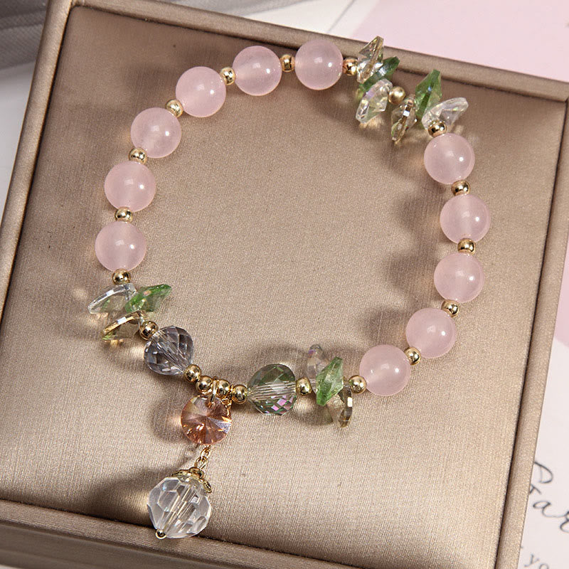 Cat's Eye Pink Crystal Peace Charm Bracelet