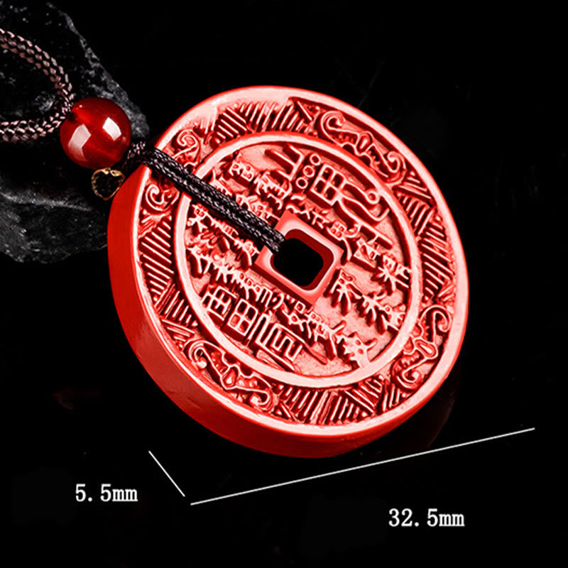 Natural Cinnabar Mountain Ghosts Spend Money Bagua Design Blessing Necklace Pendant