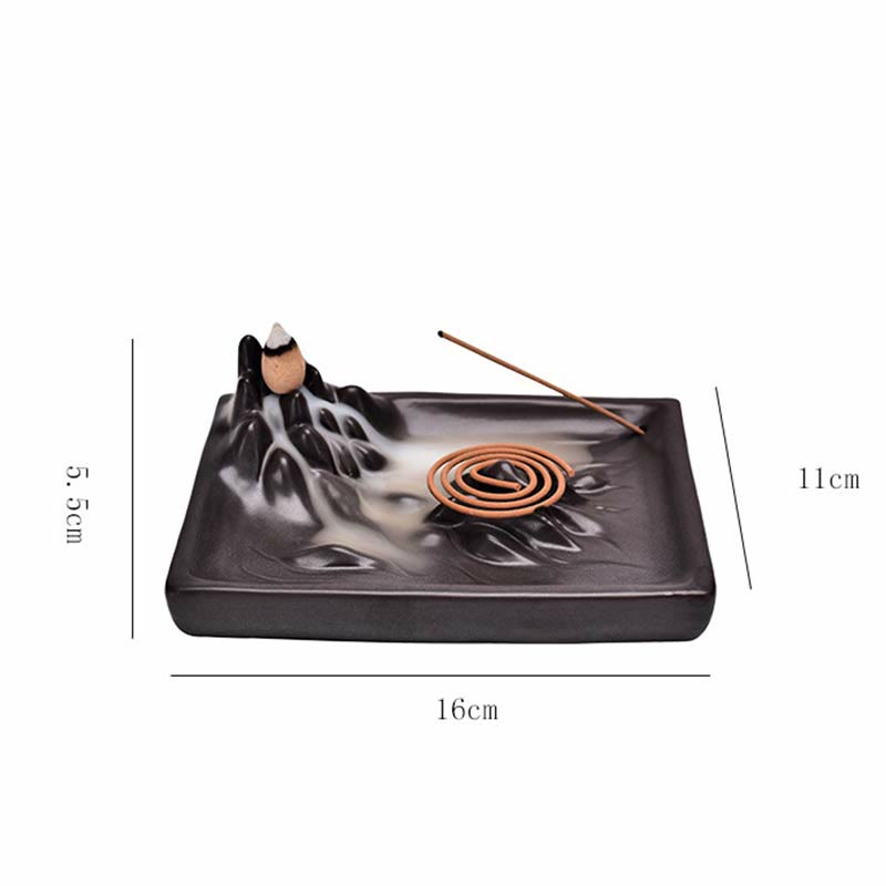 Buddha Mountains Flowing Water Ceramic Backflow Incense Burner