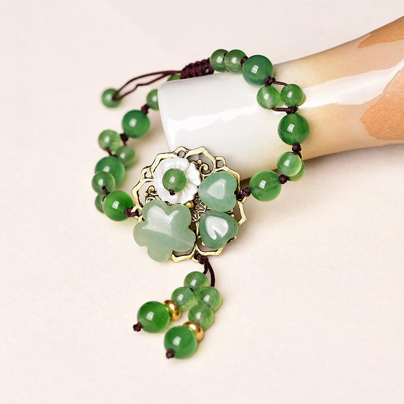 Natural Cyan Jade, Green Aventurine & Agate Dangling Flower Beaded Bracelet