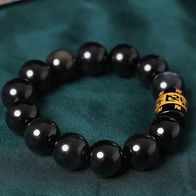 Rainbow Obsidian Om Mani Padme Hum Swastika Positive Bracelet