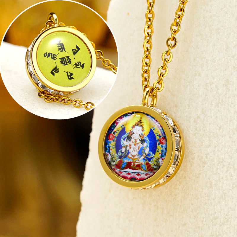 Tibetan Yellow God Of Wealth Green Tara Buddha Serenity Titanium Steel Necklace Pendant