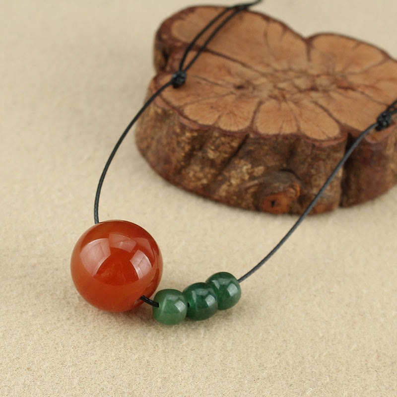 Red Agate Green Aventurine Green Bodhi Seed Bead Calm Leather Rope Necklace Pendant