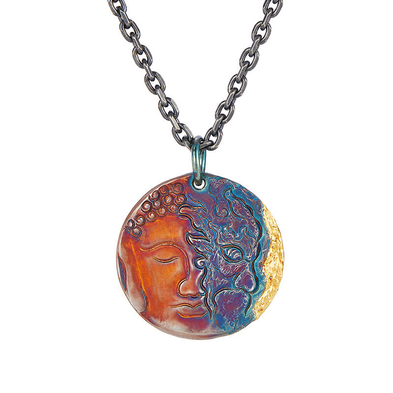 999 Sterling Silver & 24K Gold Half Demon Half Buddha Compassion Pendant Necklace