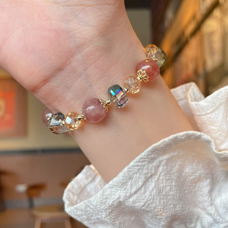 Natural Strawberry Quartz and Multi-color Crystal Positive Energy Bracelet
