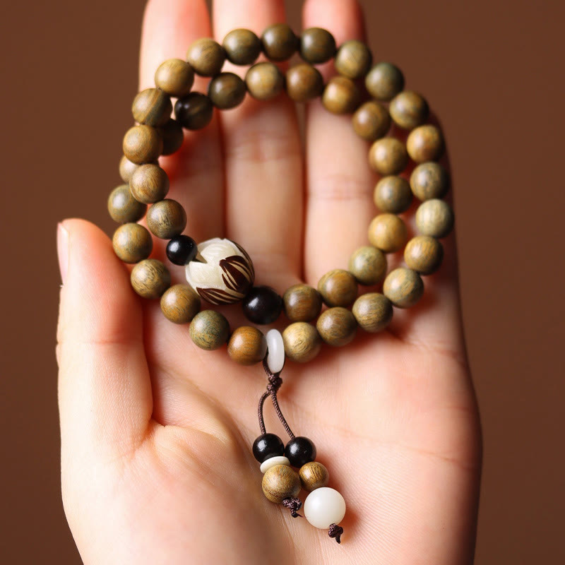 Green Sandalwood Bodhi Seed Lotus Soothing Double Wrap Bracelet