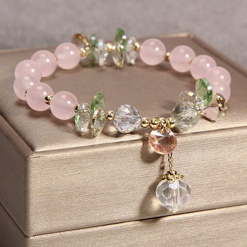 Cat's Eye Pink Crystal Peace Charm Bracelet