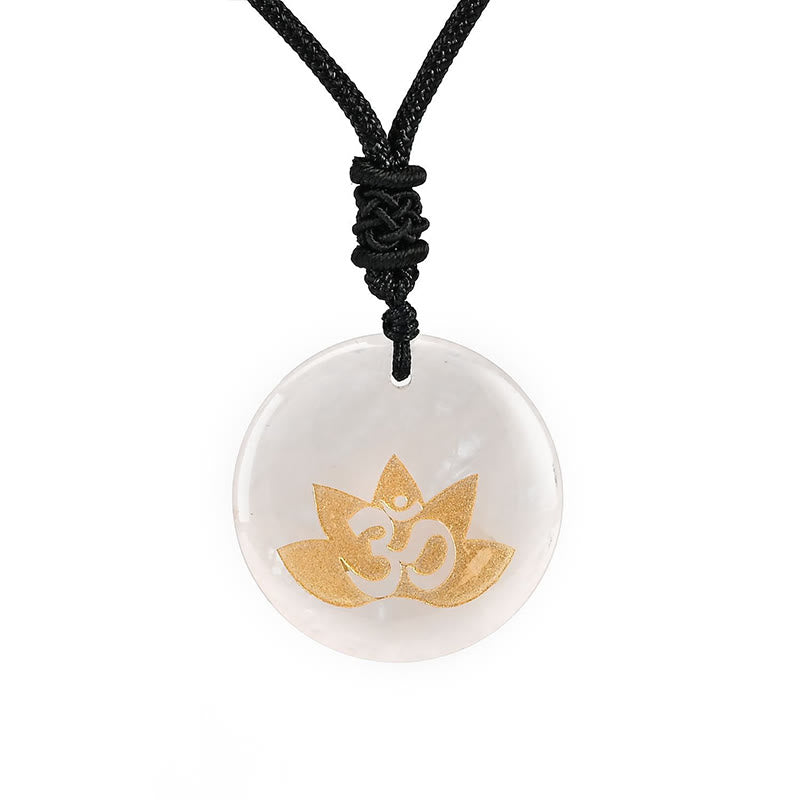 OM Lotus Symbol Various Crystal Amethyst Tiger Eye Healing Necklace Pendant
