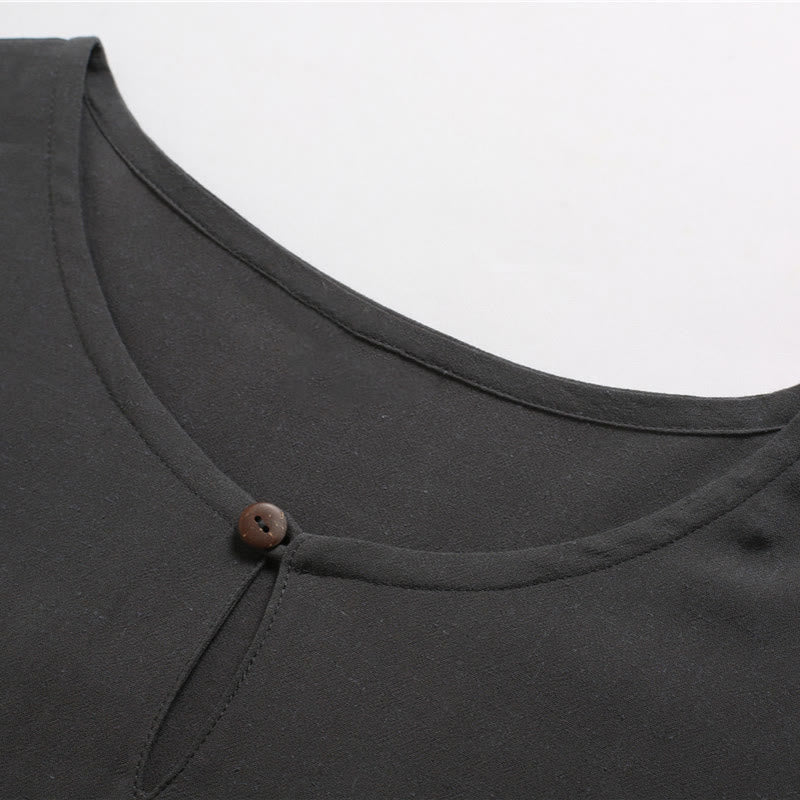 Breathable Cotton-Linen Crew Neck Short Sleeve Meditation Shirt