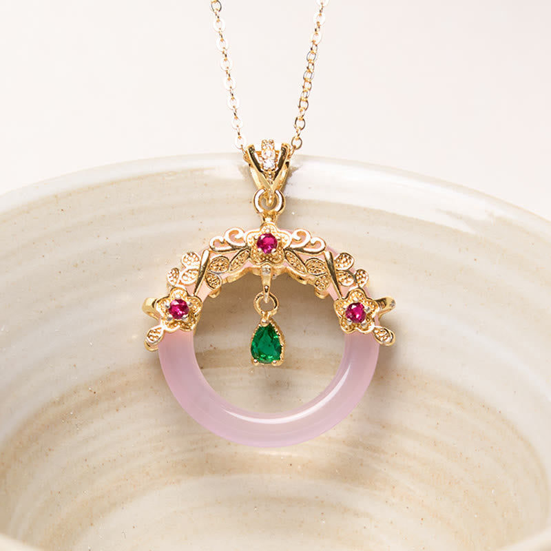 Green Chalcedony Peace Buckle Design Strength Necklace Pendant