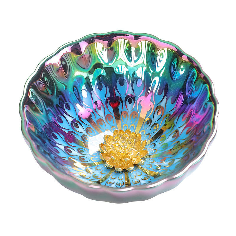 Vivid Peacock Lotus Inlaid Design Colorful Chinese Jianzhan Ceramic Teacup Kung Fu Tea Cup