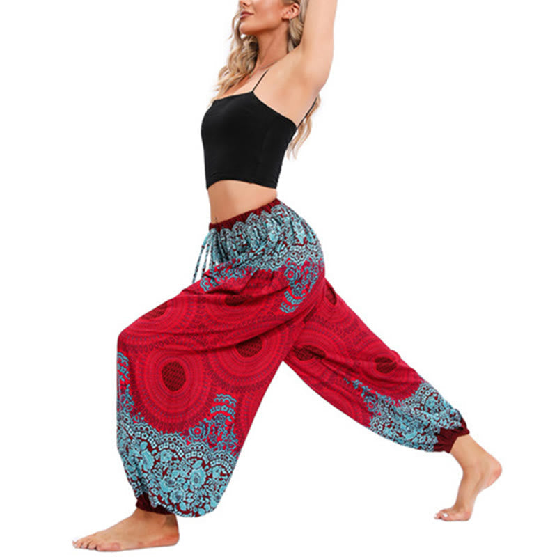 Breathable Smocked Floral Print Mindful Movement Harem Pants